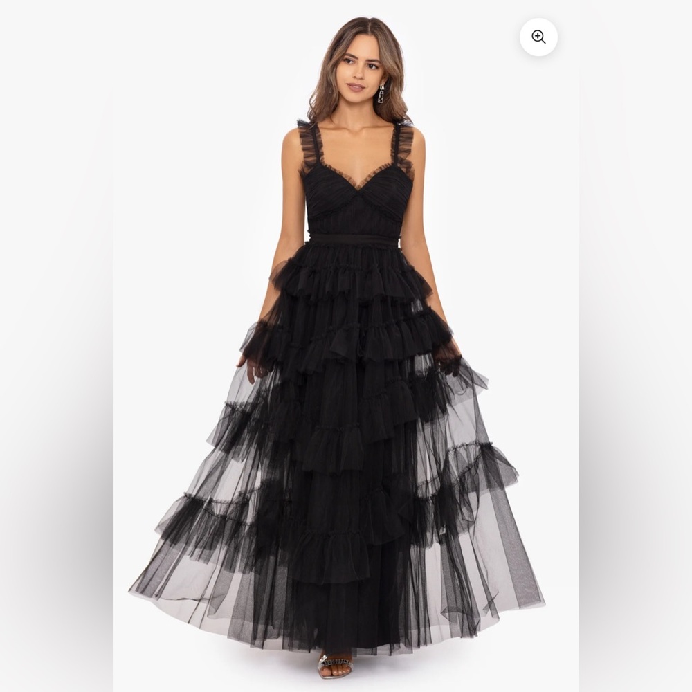 Betsy and Adam Black Tiered tulle Evening Gown size 2 NWT